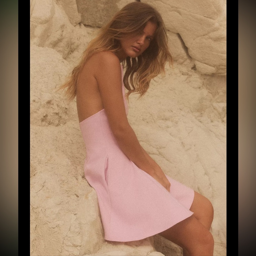Zara short halter dress with godets, pastel pink - Picture 5 of 15